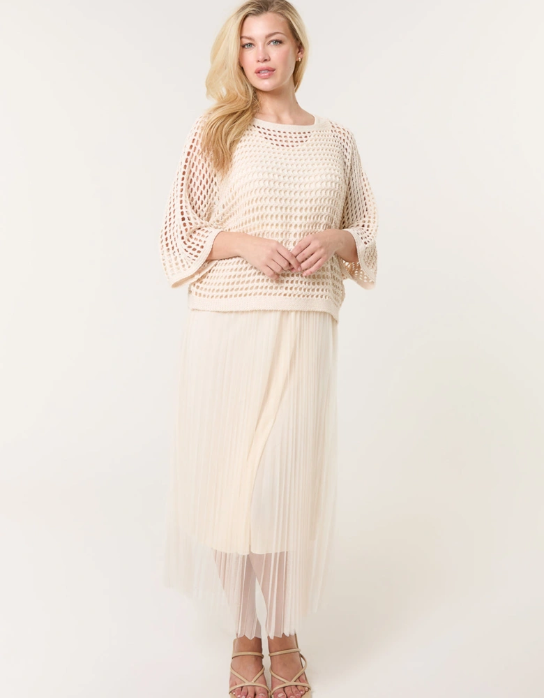 Stone Crochet Top Pleat Dress