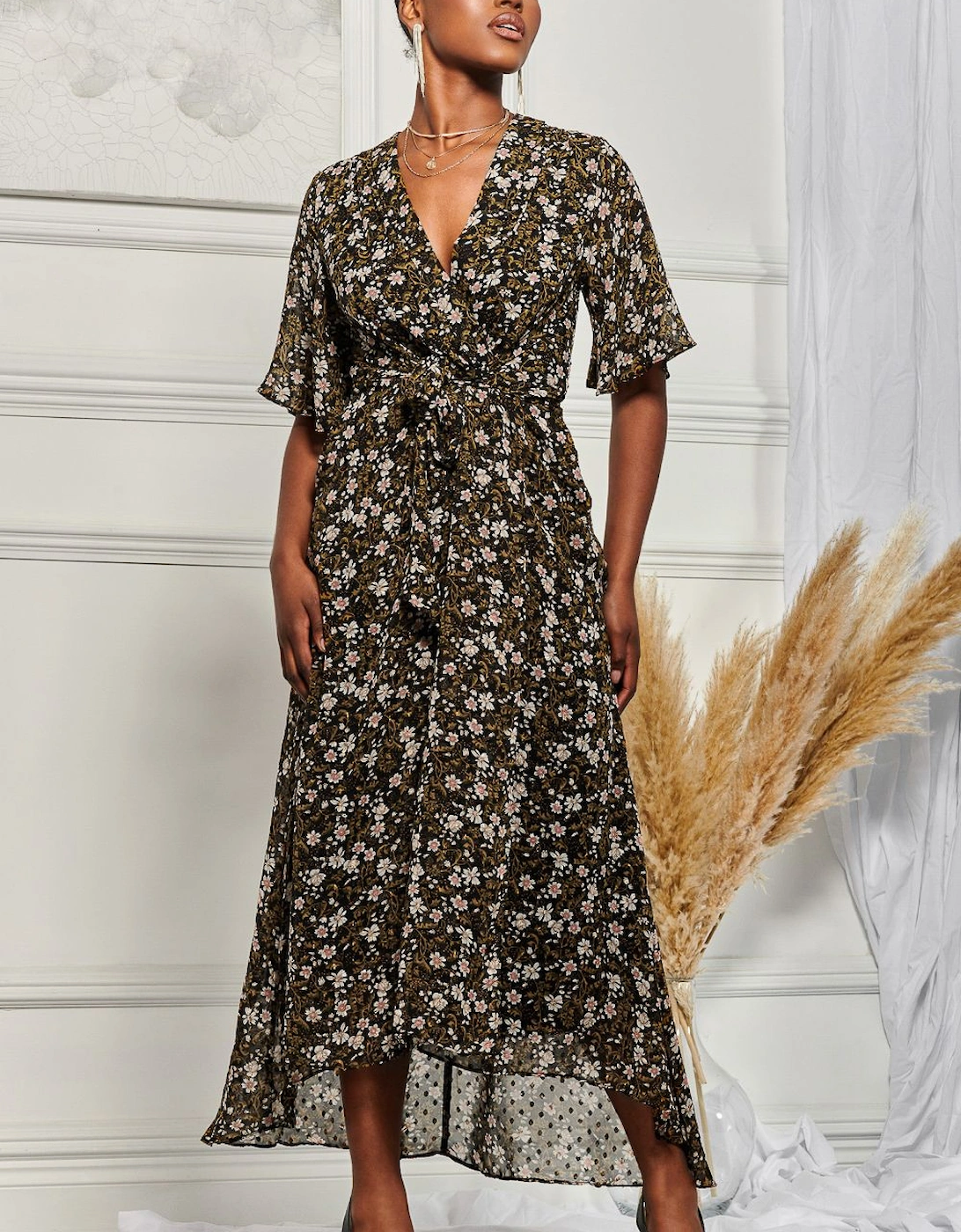 Angel Sleeve Wrap Tie Front Maxi Dress, 2 of 1