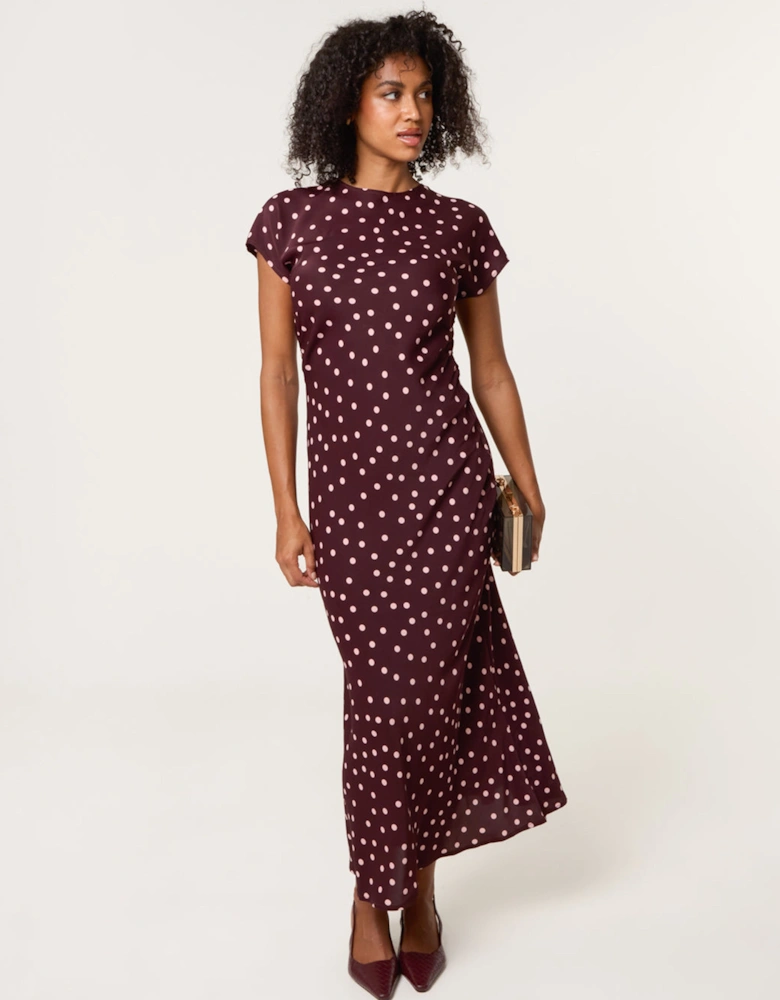 Dark Red Spot Ruched Side Dress