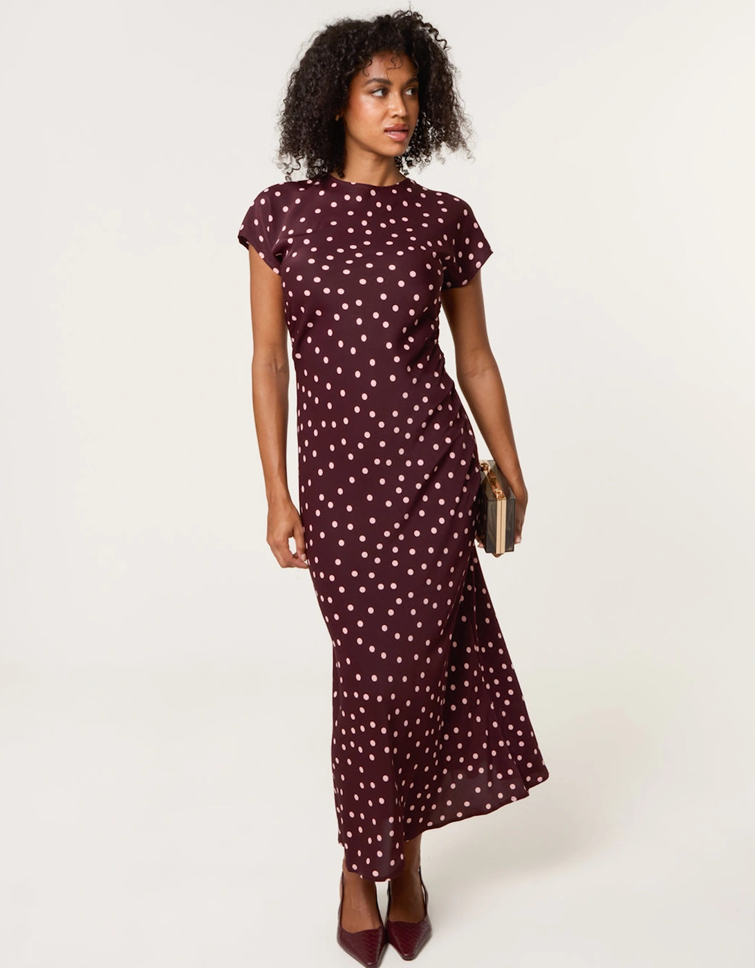 Dark Red Spot Ruched Side Dress, 2 of 1