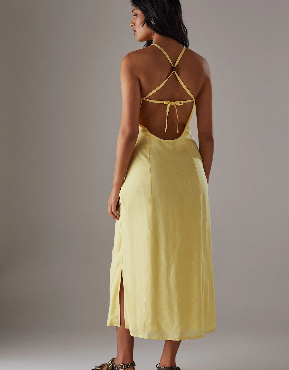 Premium Linen Blend Racer Tie Back Midi Dress, 2 of 1