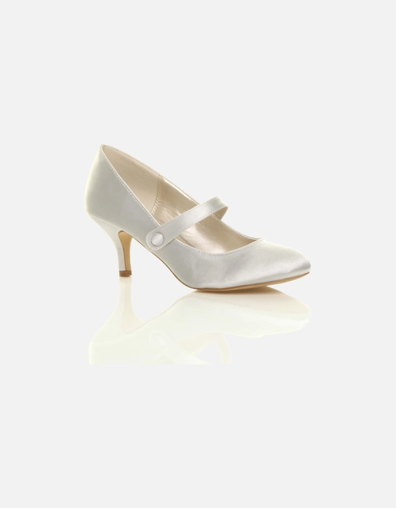 Mid Kitten Heel Mary Jane Satin Court Shoes
