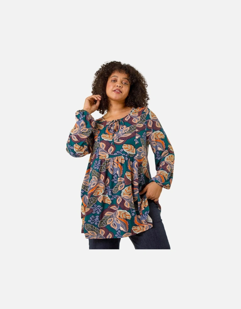 Curve Floral Gathered Tie Front Top