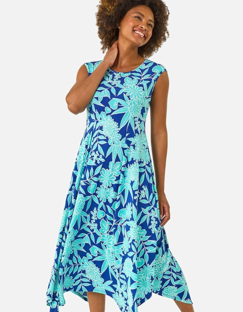 Floral Puff Print Stretch Maxi Dress