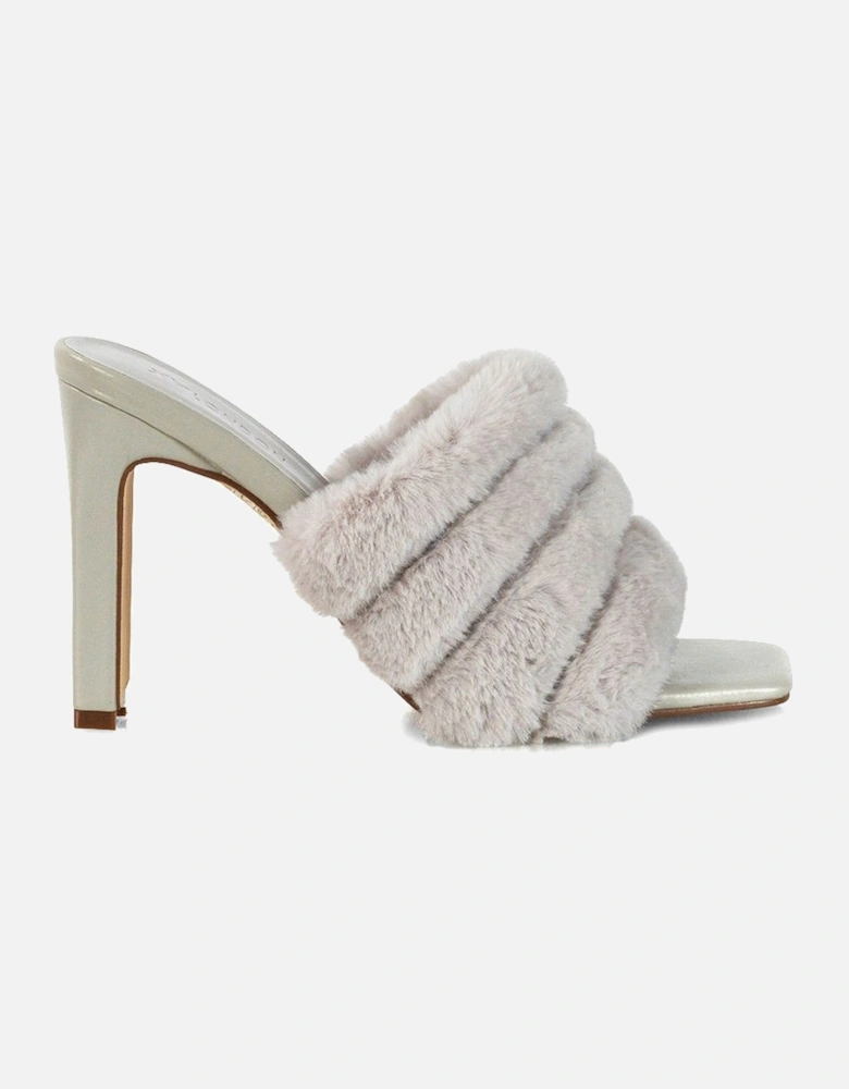 'Hunter' Fluffy Faux Fur Square Toe Slim Block Heel Mules
