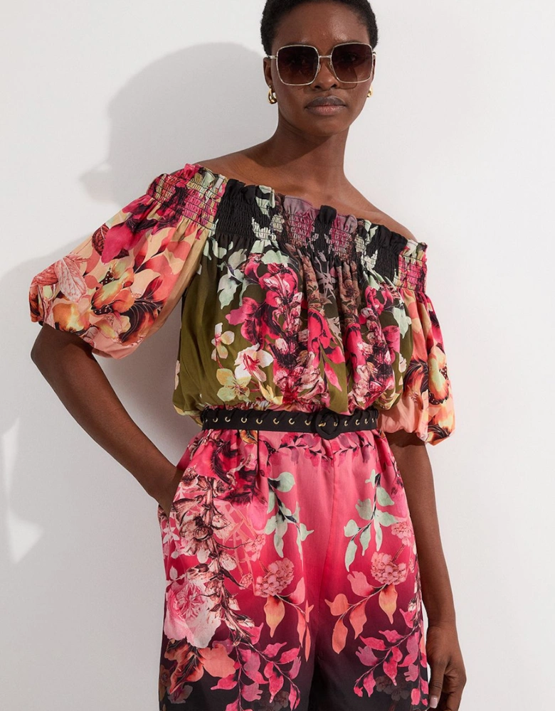 Voile Mirrored Floral Woven Bardot Playsuit