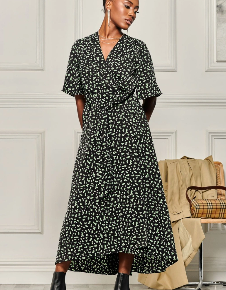 Angel Sleeve Wrap Tie Front Maxi Dress
