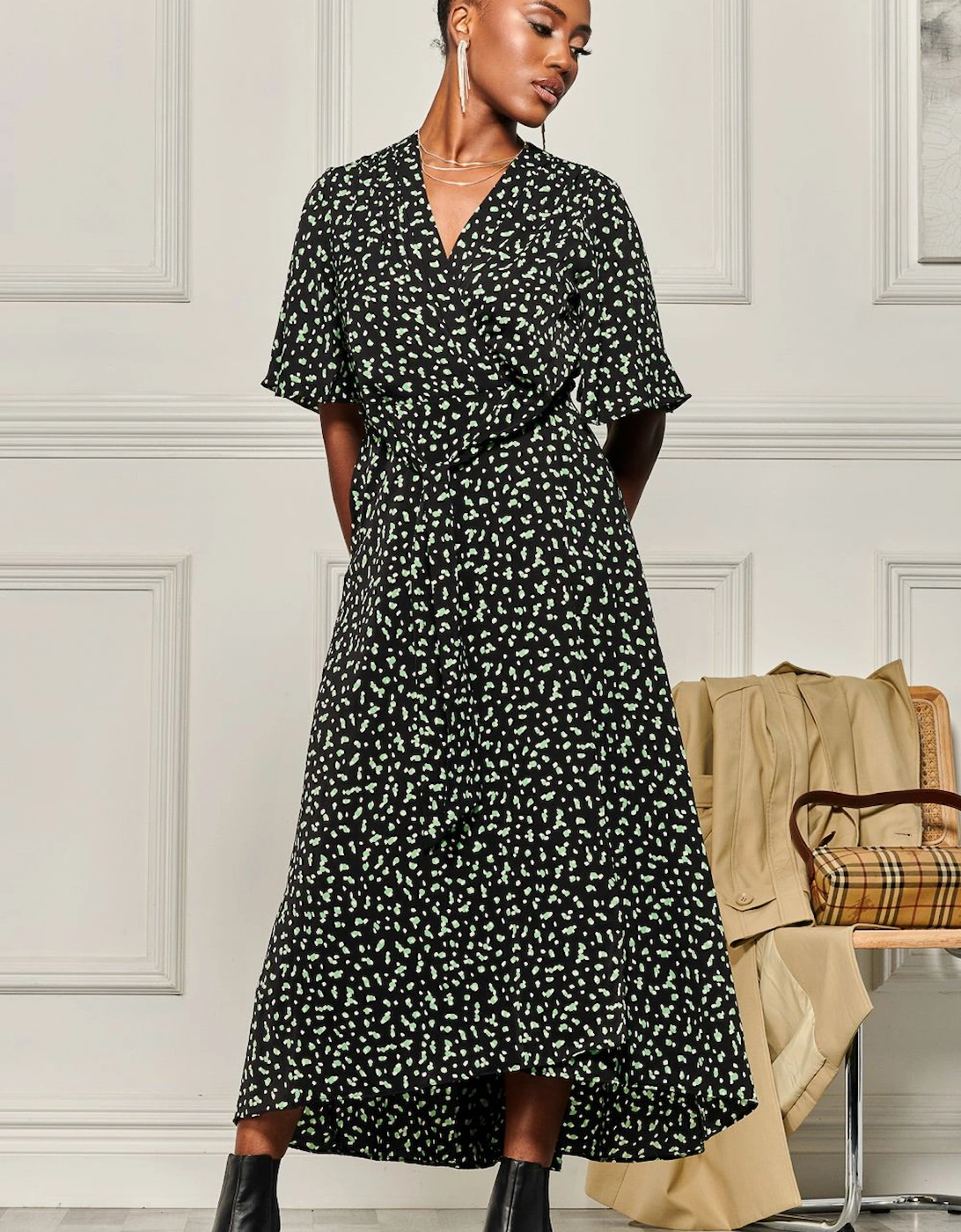 Angel Sleeve Wrap Tie Front Maxi Dress, 2 of 1