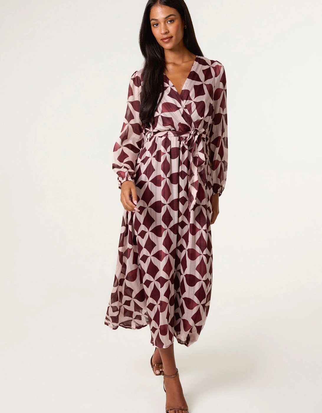 Wine Geometric Metallic Wrap Maxi Dress, 2 of 1