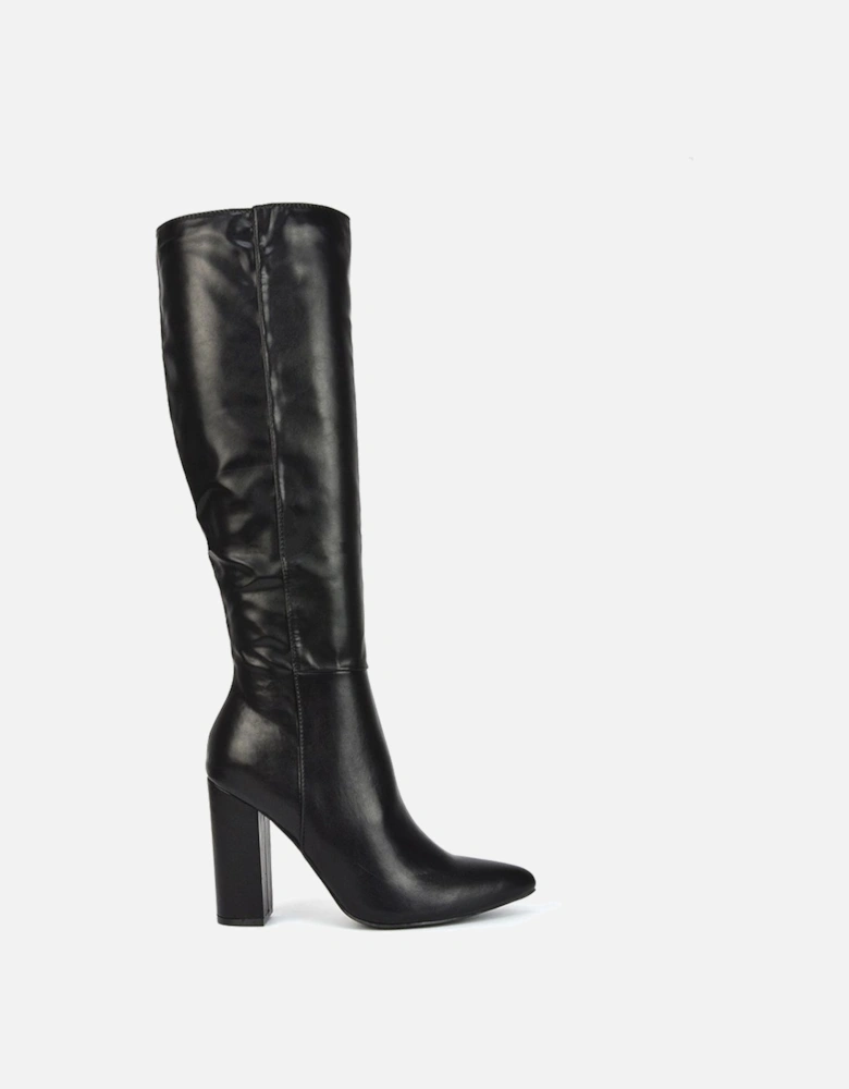 'Opal' Knee High Pointed Toe Block Heeled Long Boots