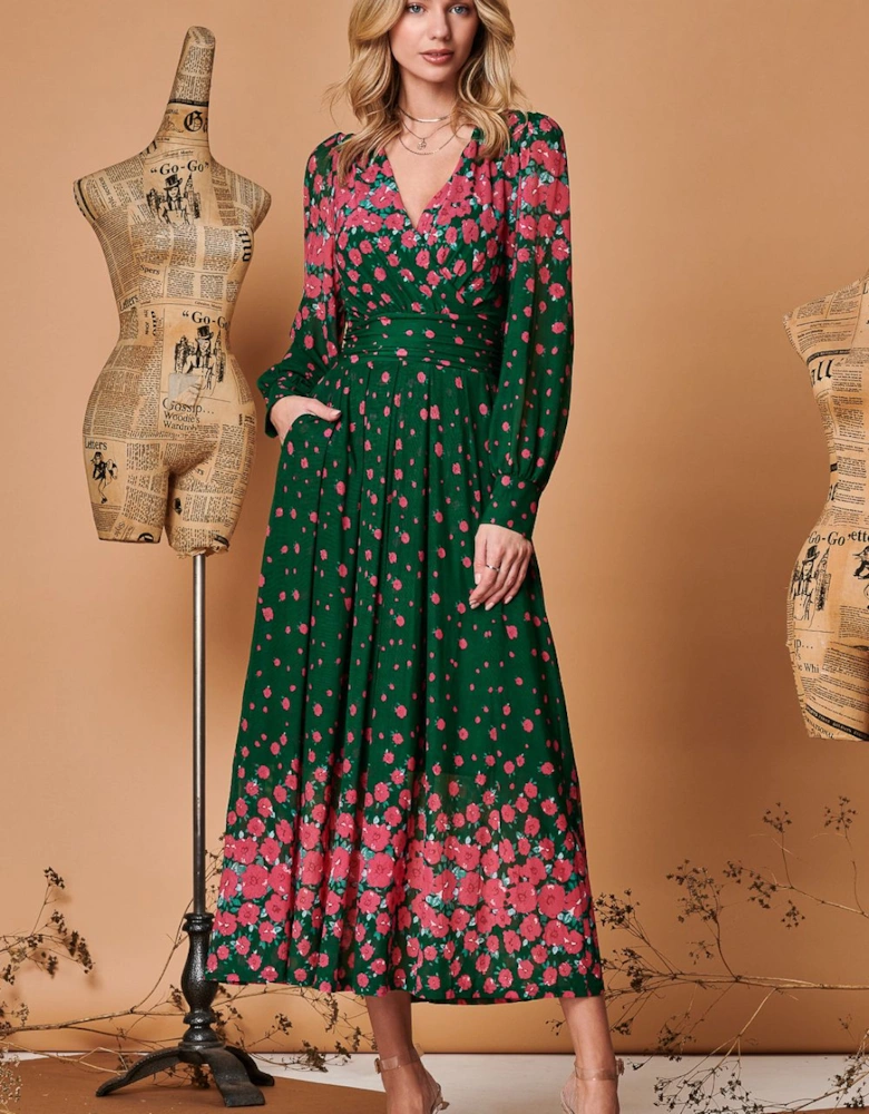 Symmetrical Print Mesh Maxi Dress