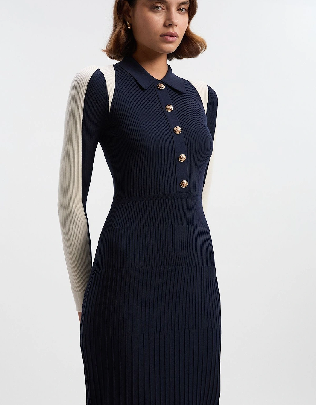 Rib Knit Military Colour Block Midi Dress, 2 of 1