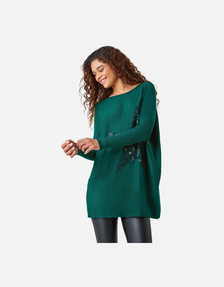 Embellished Star Print Longline Jumper