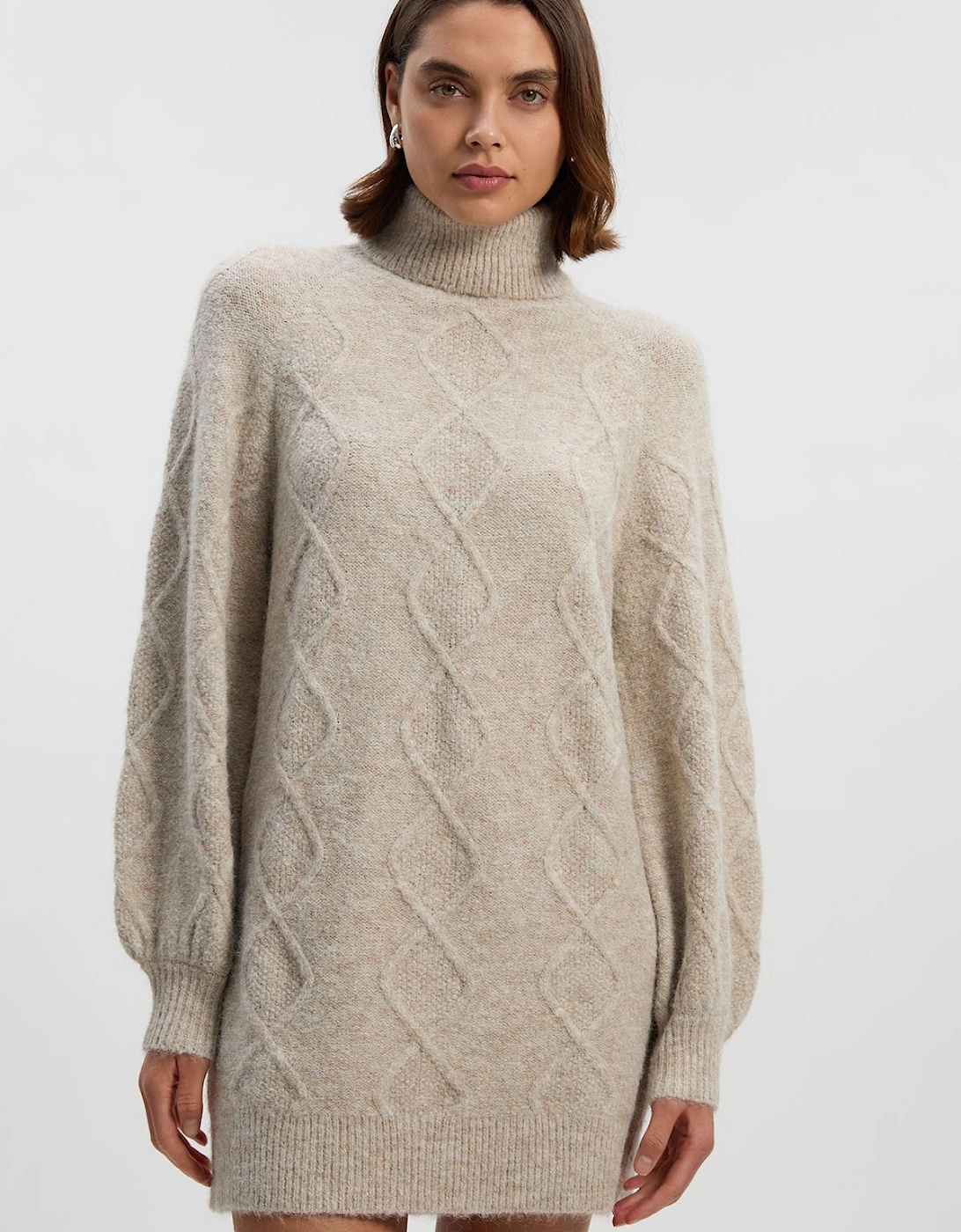 Wool Blend Cosy Cable Stitch Roll Neck Jumper Mini Dress, 2 of 1