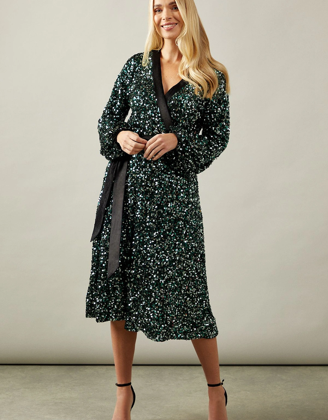 Petite Sequin Contrast Velvet Midi Dress, 2 of 1