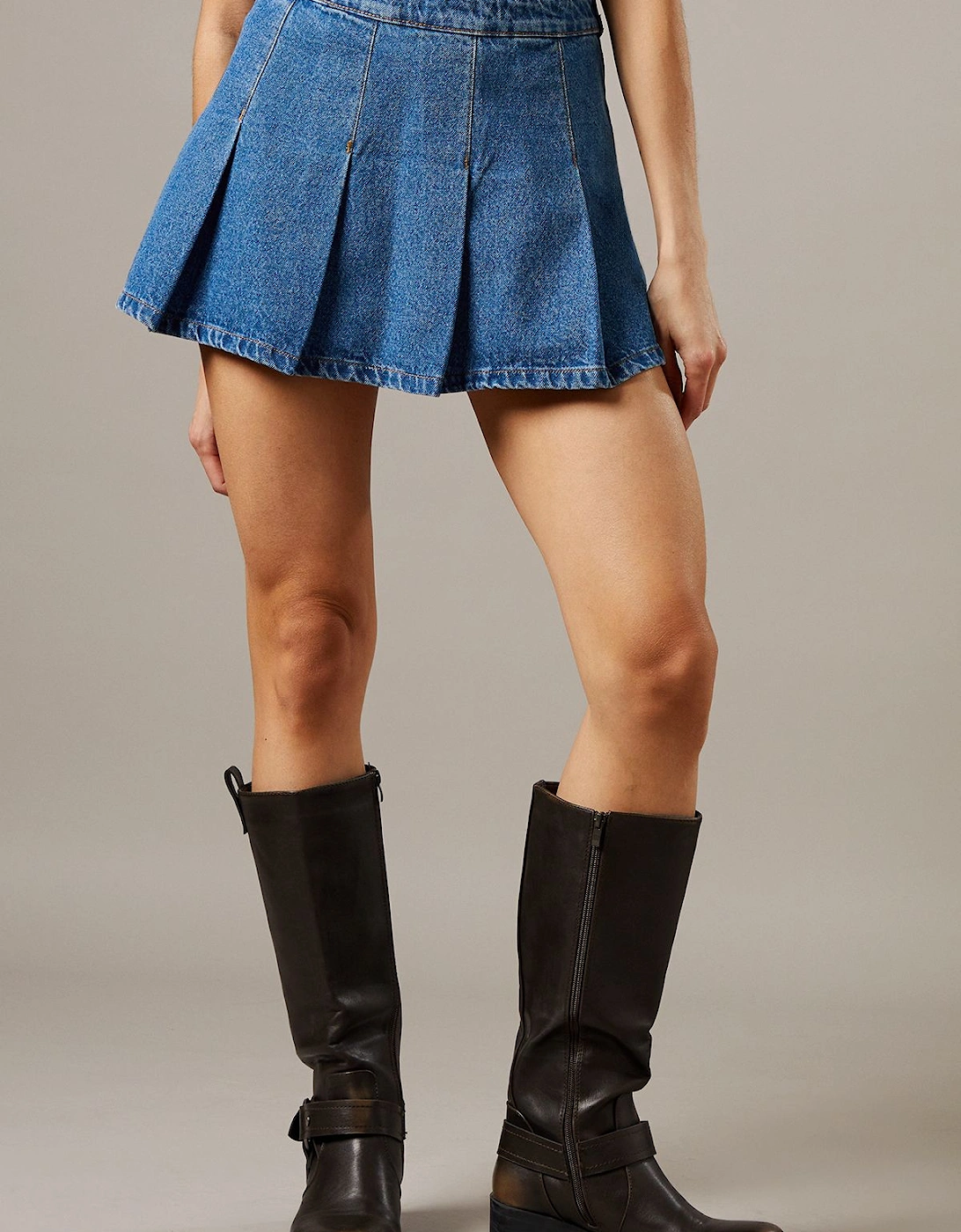 Denim Pleated Mini Skirt, 2 of 1