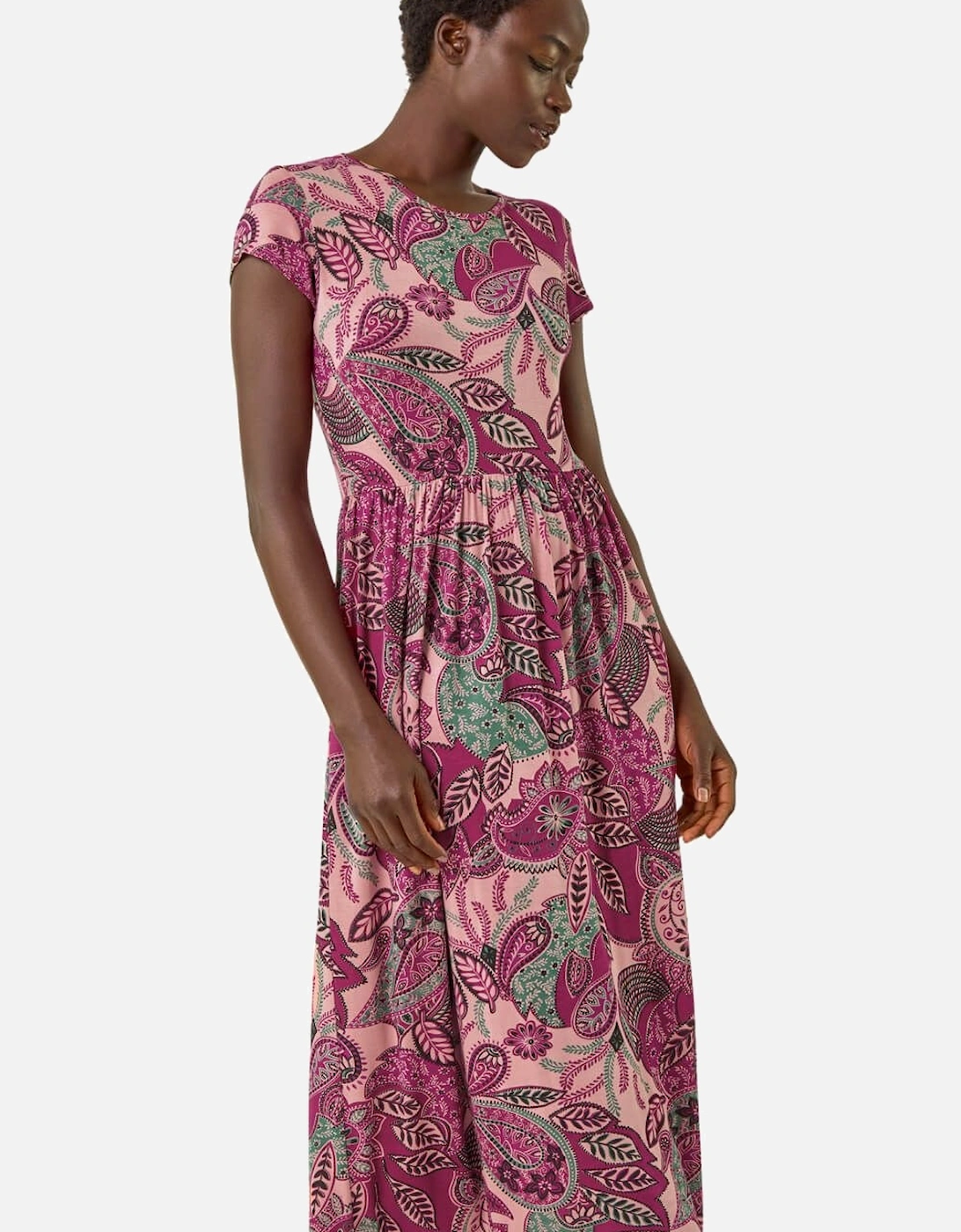 Paisley Print Short Sleeve Midi Dress, 2 of 1