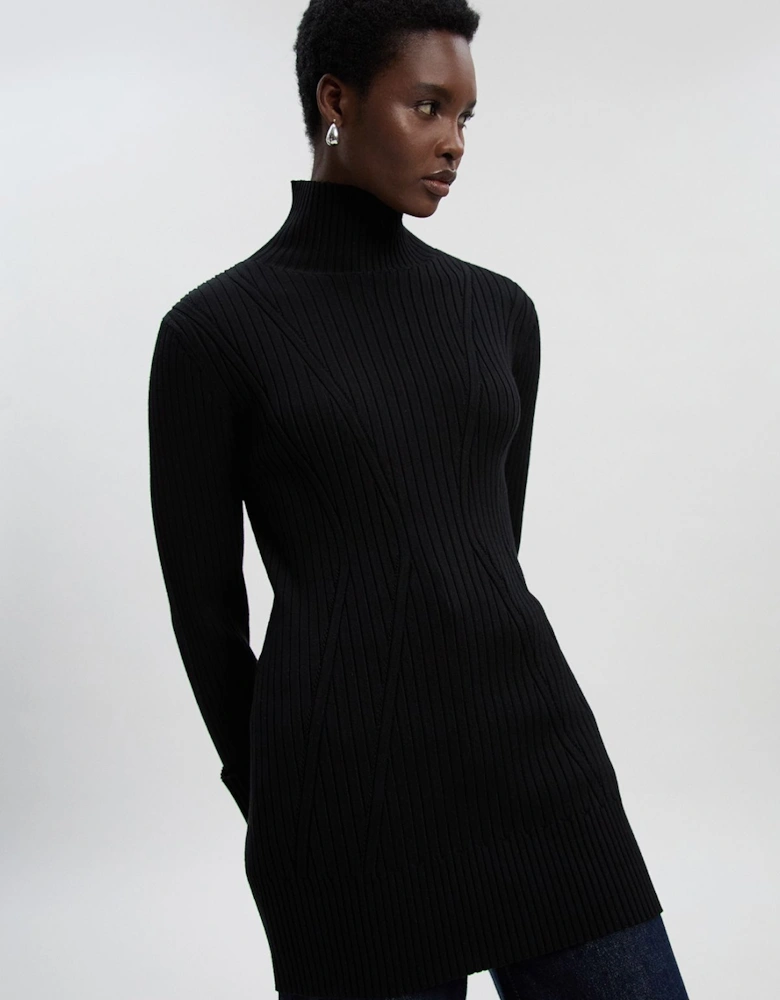 Rib High Neck Longline Knitted Top
