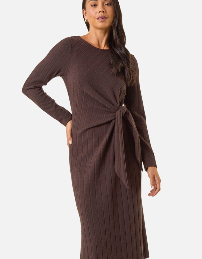 Petite Brushed Tie Waist Stretch Midi Dress