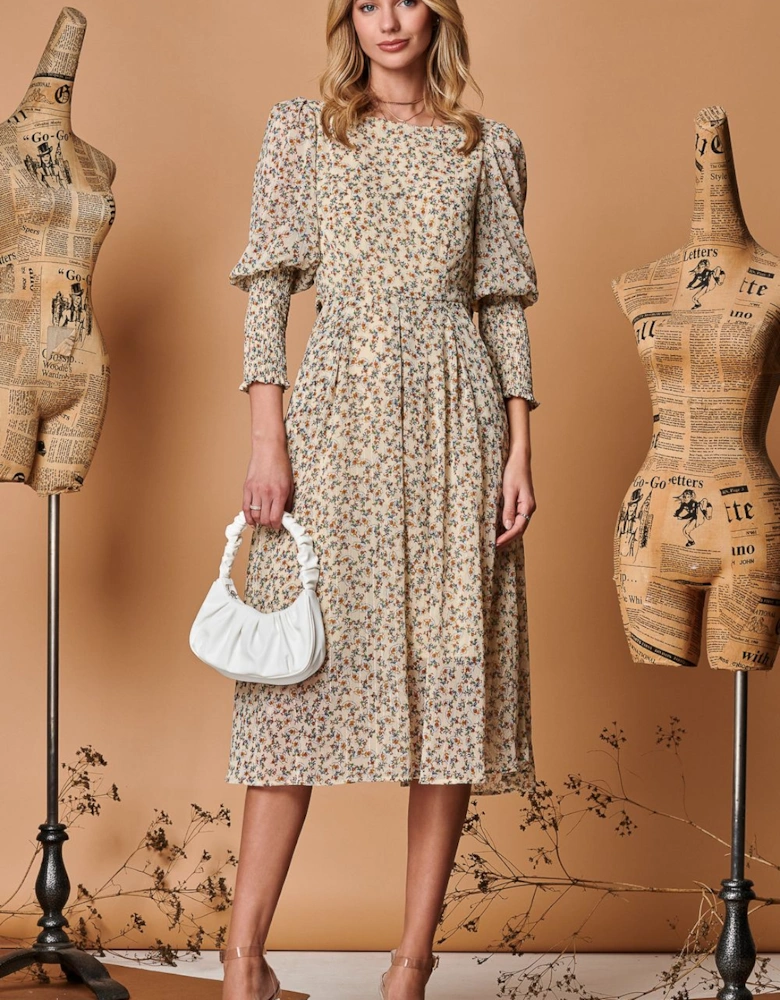 Chiffon Maxi Dress with Shirred Cuffs