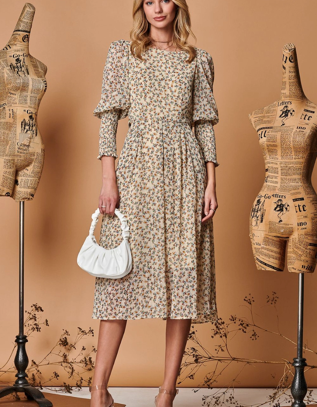 Chiffon Maxi Dress with Shirred Cuffs, 2 of 1