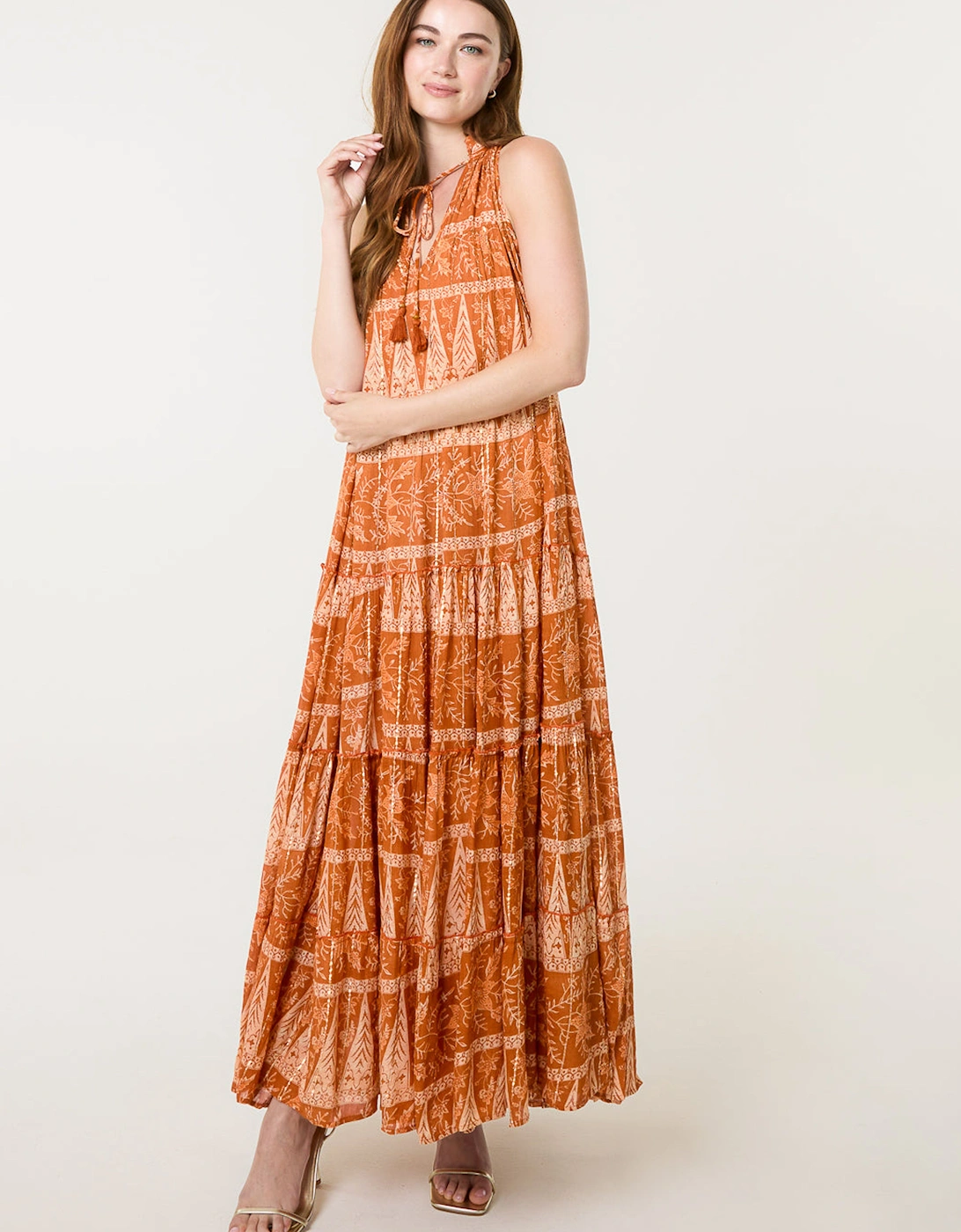 Burnt Orange Tie Neck Maxi Dress, 2 of 1