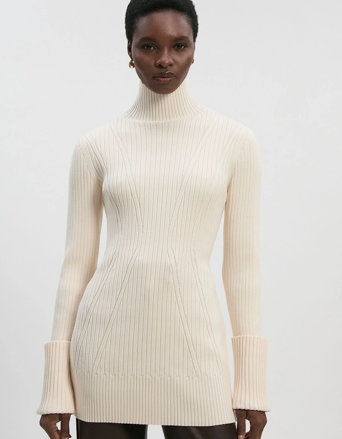 Rib High Neck Longline Knitted Top, 2 of 1