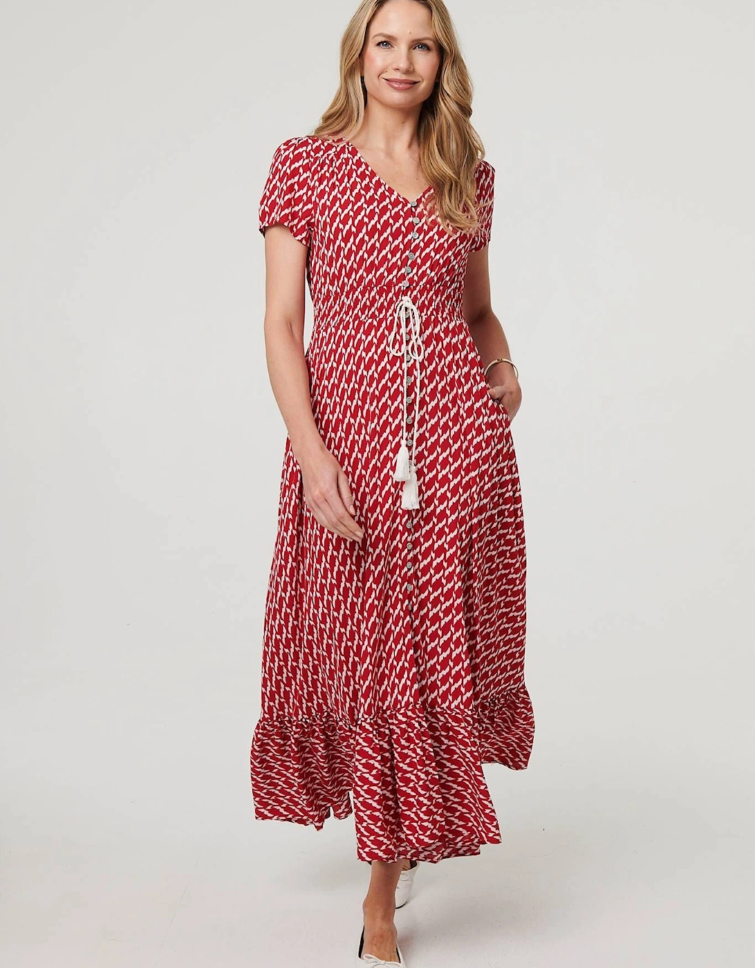 Printed Smocked Tie Waist Maxi Dress, 2 of 1