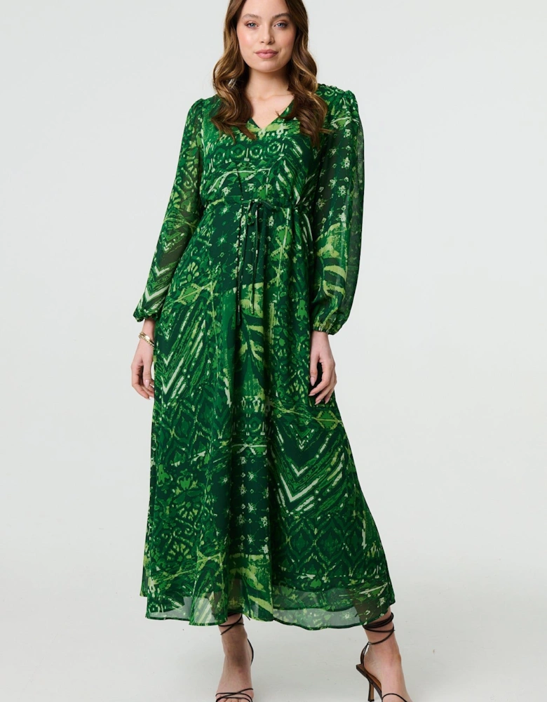 Printed Semi Sheer Empire Maxi Dress