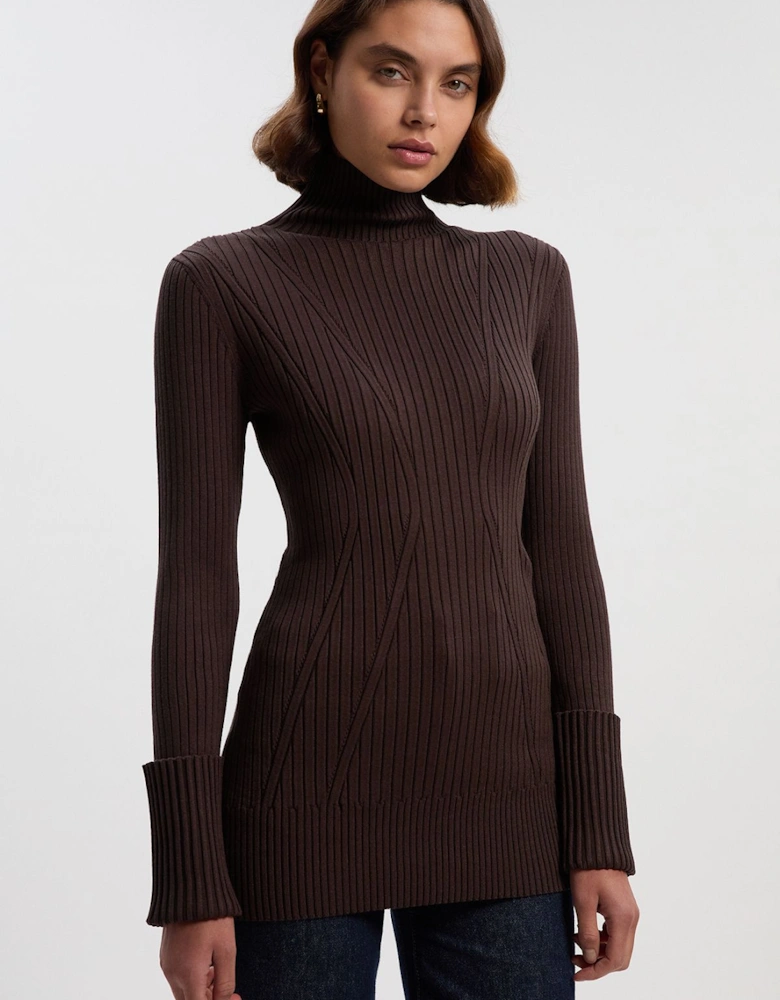 Rib High Neck Longline Knitted Top