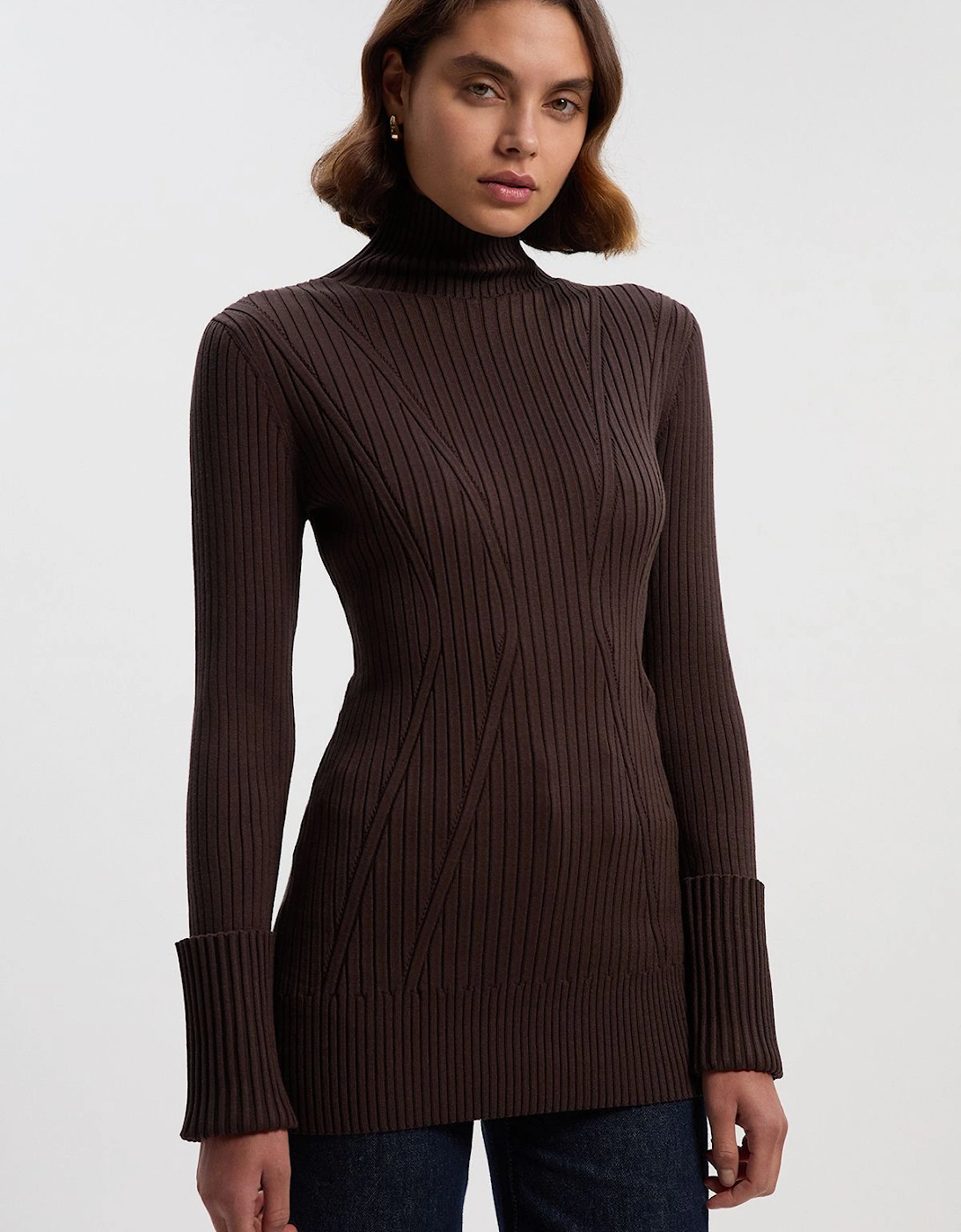Rib High Neck Longline Knitted Top, 2 of 1