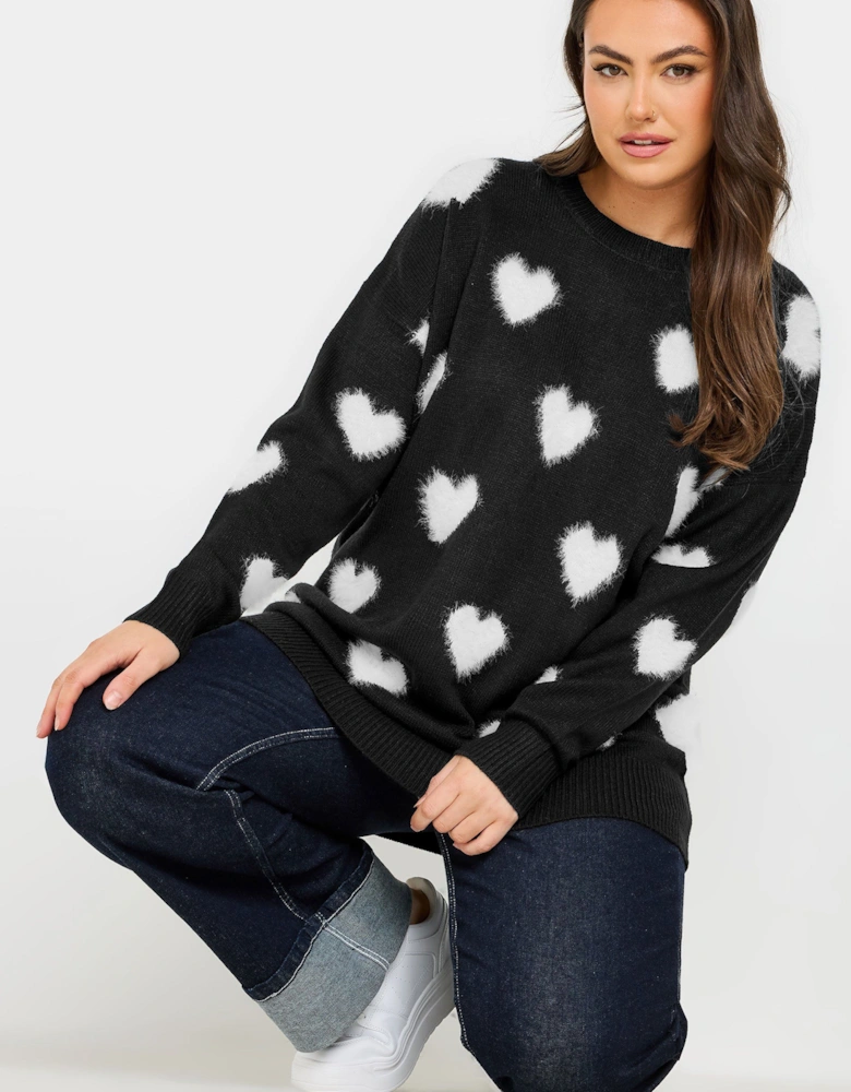 Fluffy Heart Print Jumper