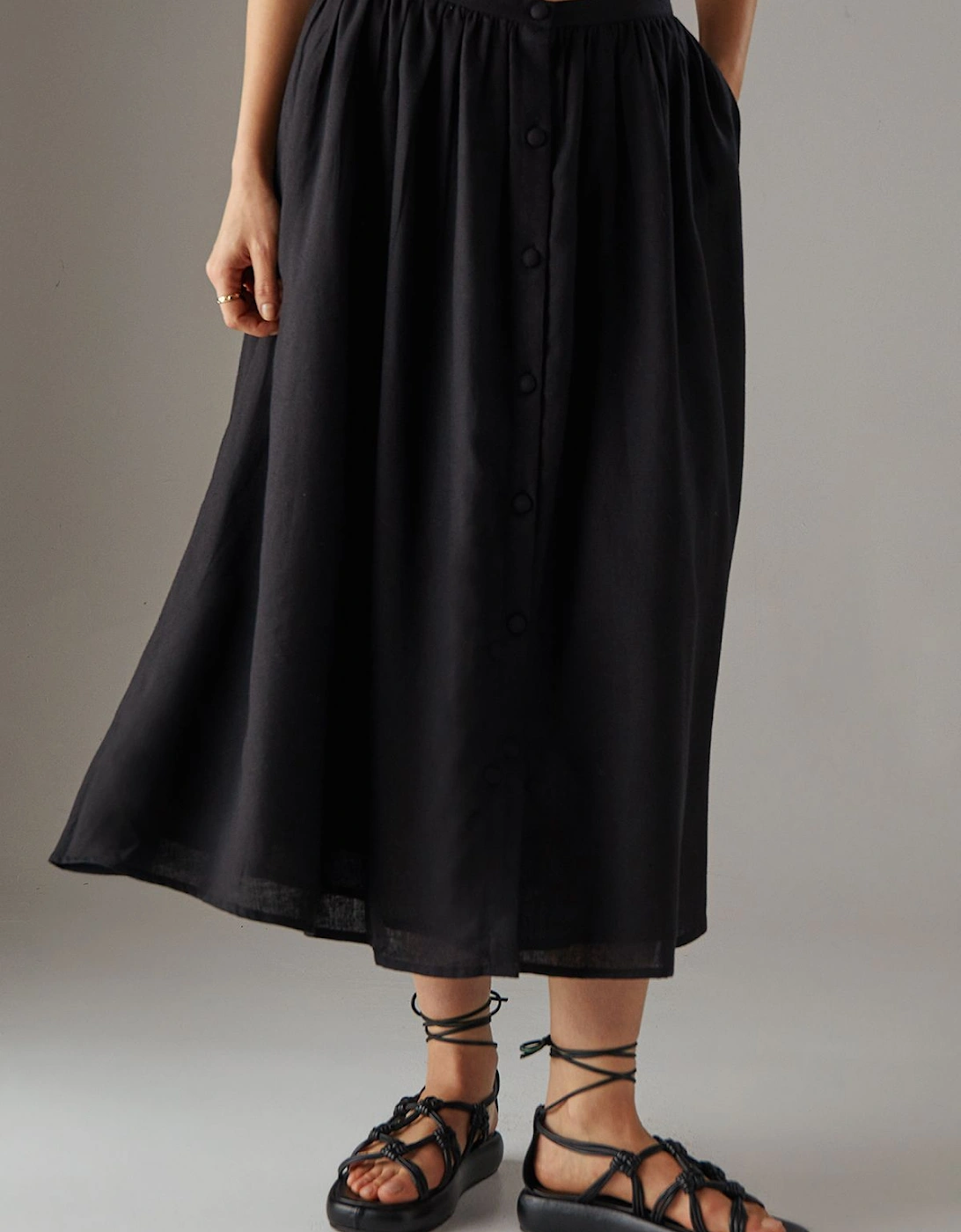 Premium Linen Blend Drop Waist Button Through Maxi Skirt, 2 of 1