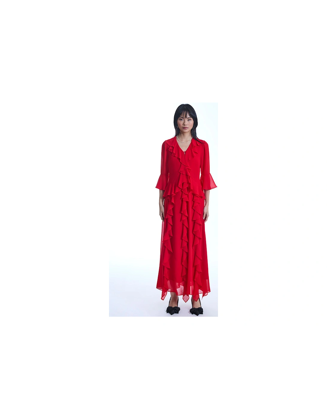 V-Neck Ruffle Red Dress, 2 of 1