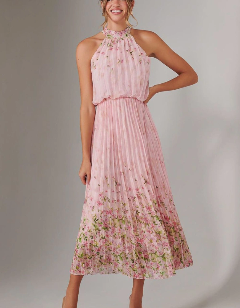 Pleated Halterneck Maxi Dress