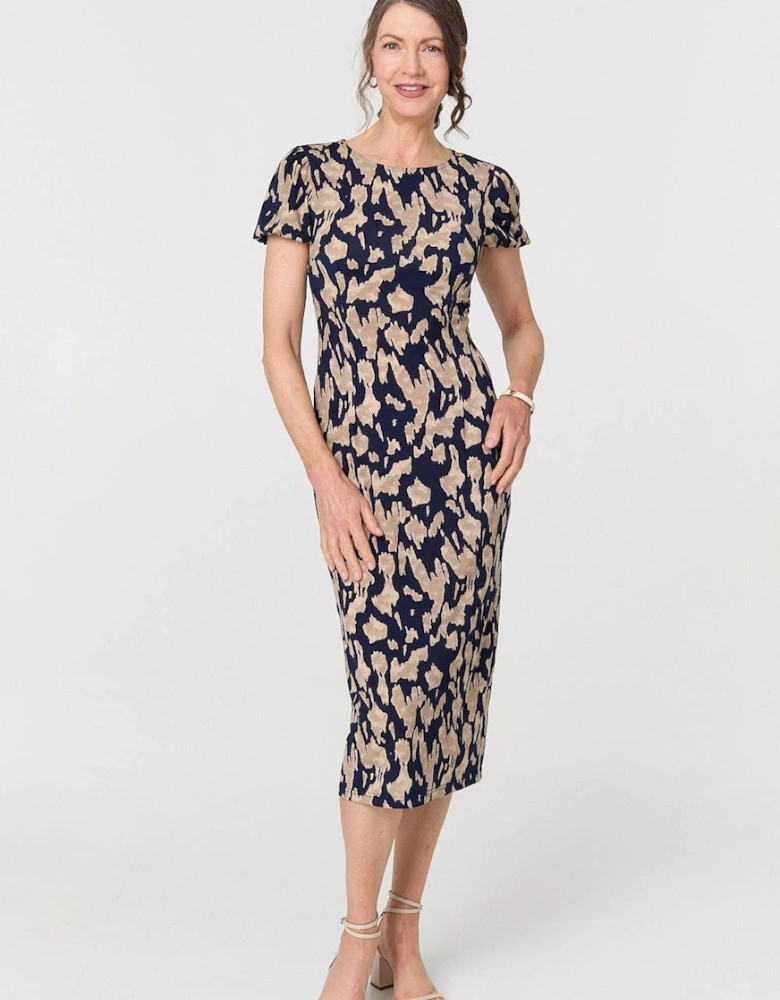 Printed Short Sleeve Slim Fit Midi Dress
