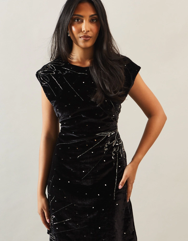 Petite Occasion Velvet Embellished Sequin Shift Dress