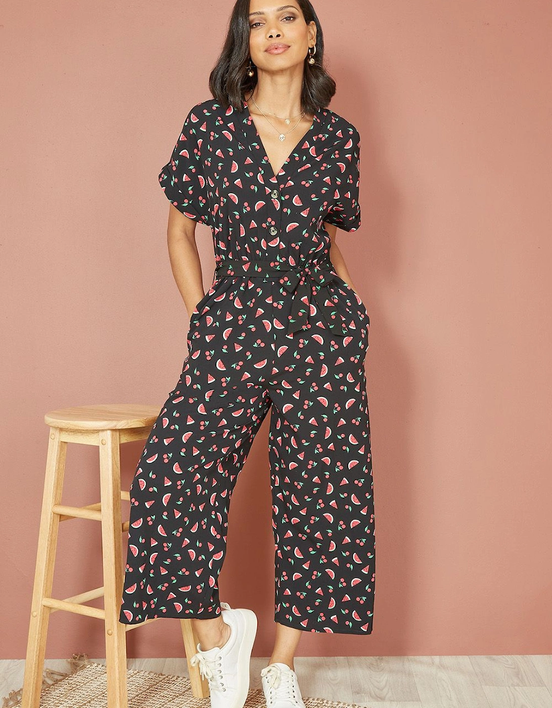 Black Recycled Watermelon Print Jumpsuit, 2 of 1