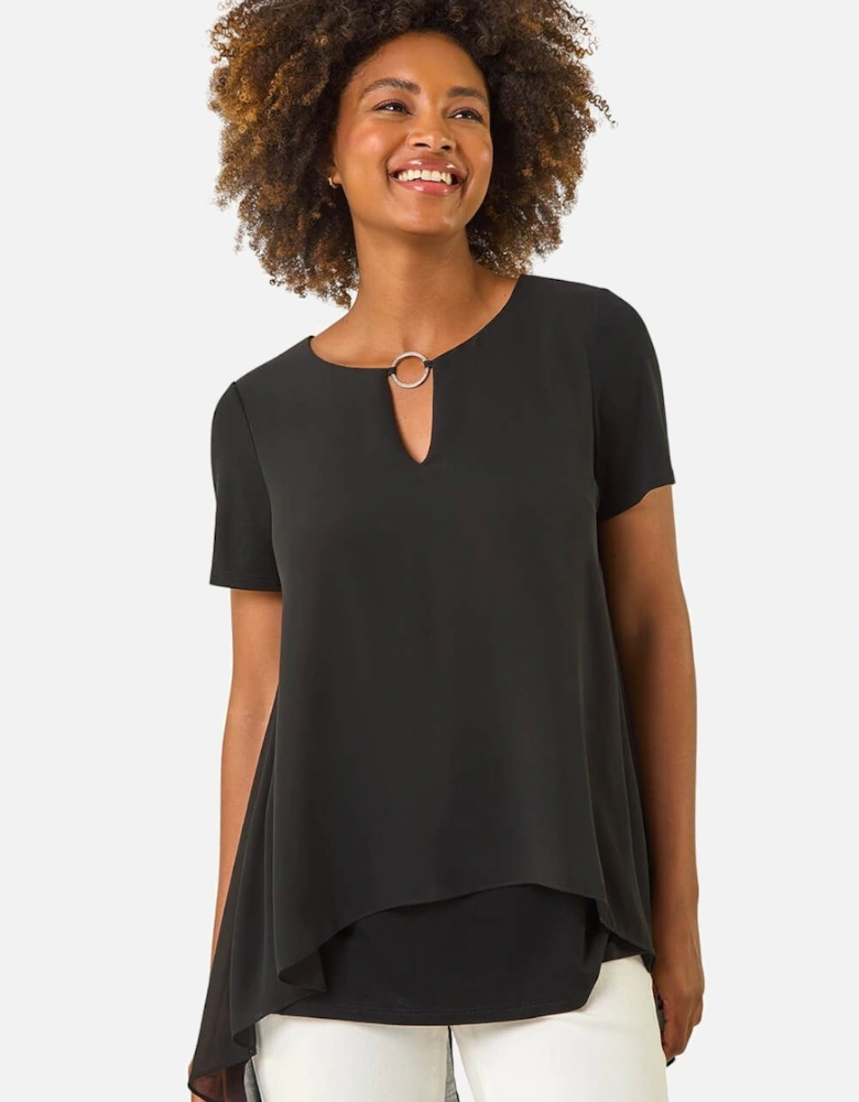 Ring Front Chiffon Overlay Top