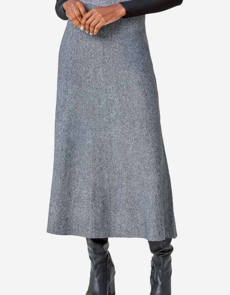 Plain Elastic Waist Knitted A Line Midi Skirt