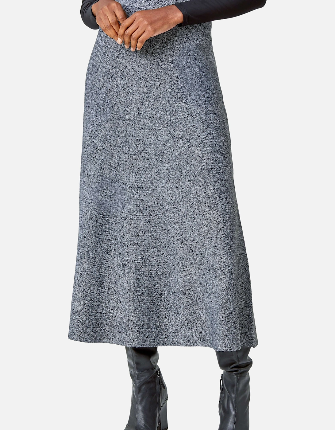 Plain Elastic Waist Knitted A Line Midi Skirt, 2 of 1