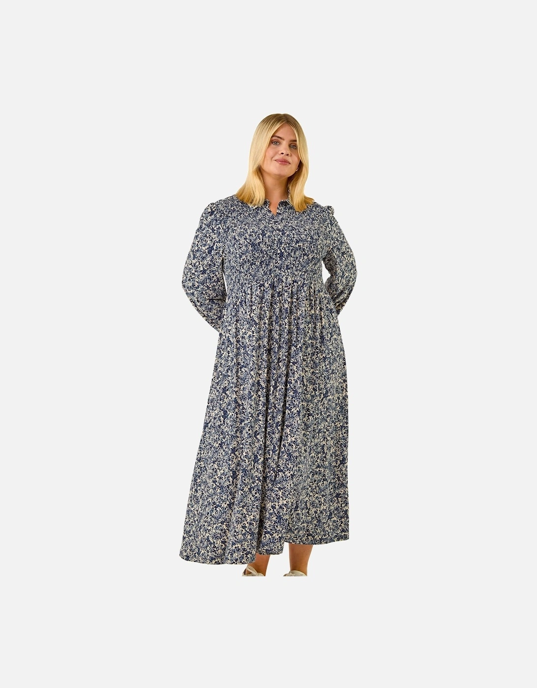 Curve Abstract Print Shirred Midi Dress, 2 of 1