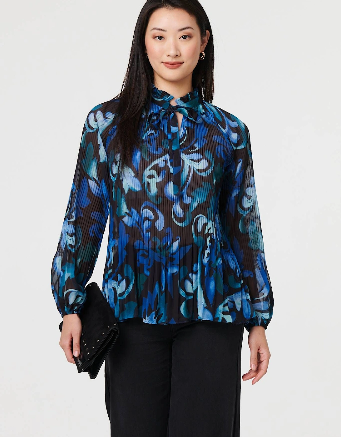 Printed Pleated Long Sleeve Tunic Blouse, 2 of 1