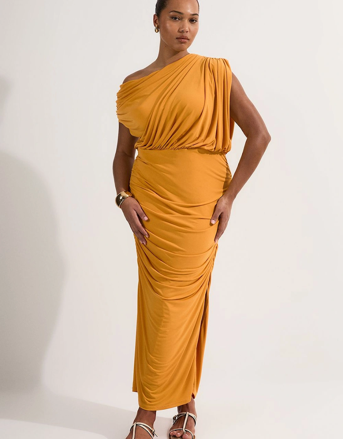 Plus Size Jersey Crepe Asymmetric Neckline Maxi Dress, 2 of 1