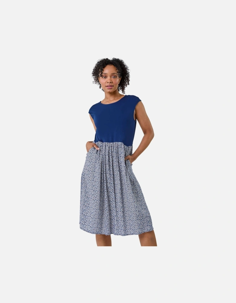 Petite Paisley Contrast Skirt Pocket Dress