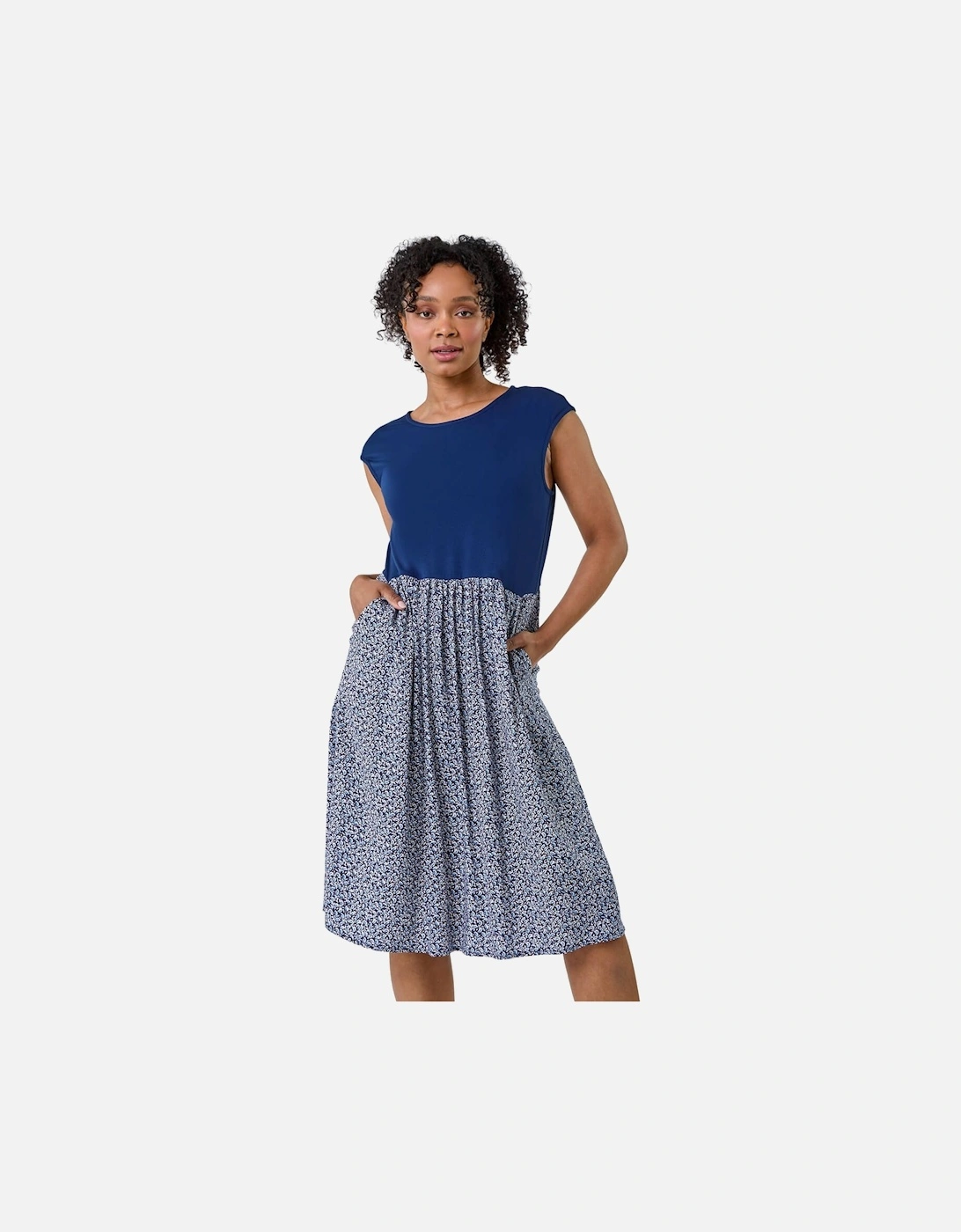 Petite Paisley Contrast Skirt Pocket Dress, 2 of 1