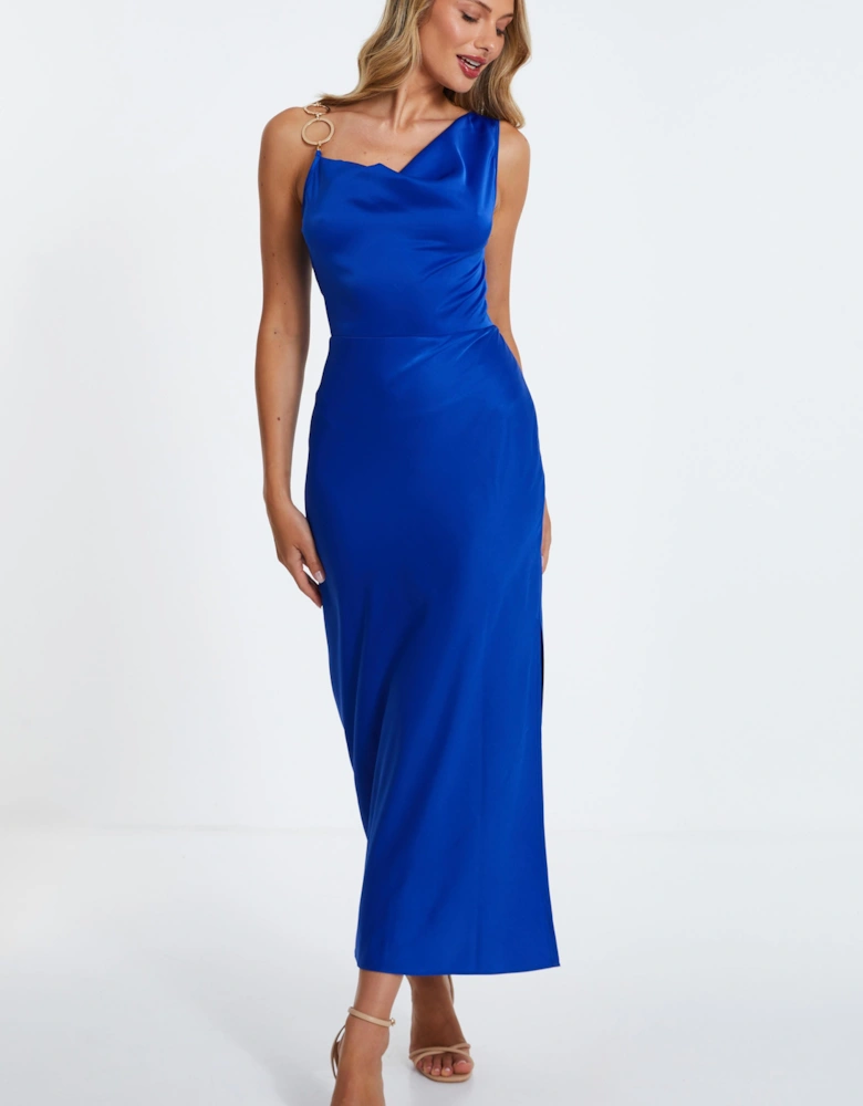 Royal Satin Cowl Neck Midaxi Dress