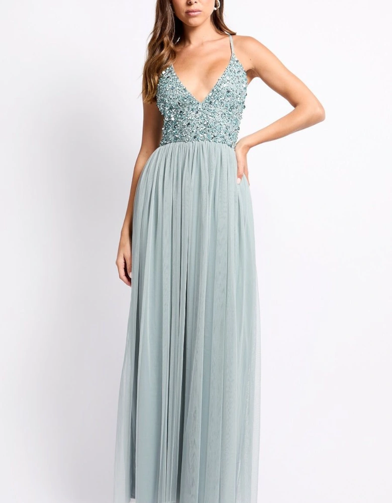 Grey Embellished Maxi Dress