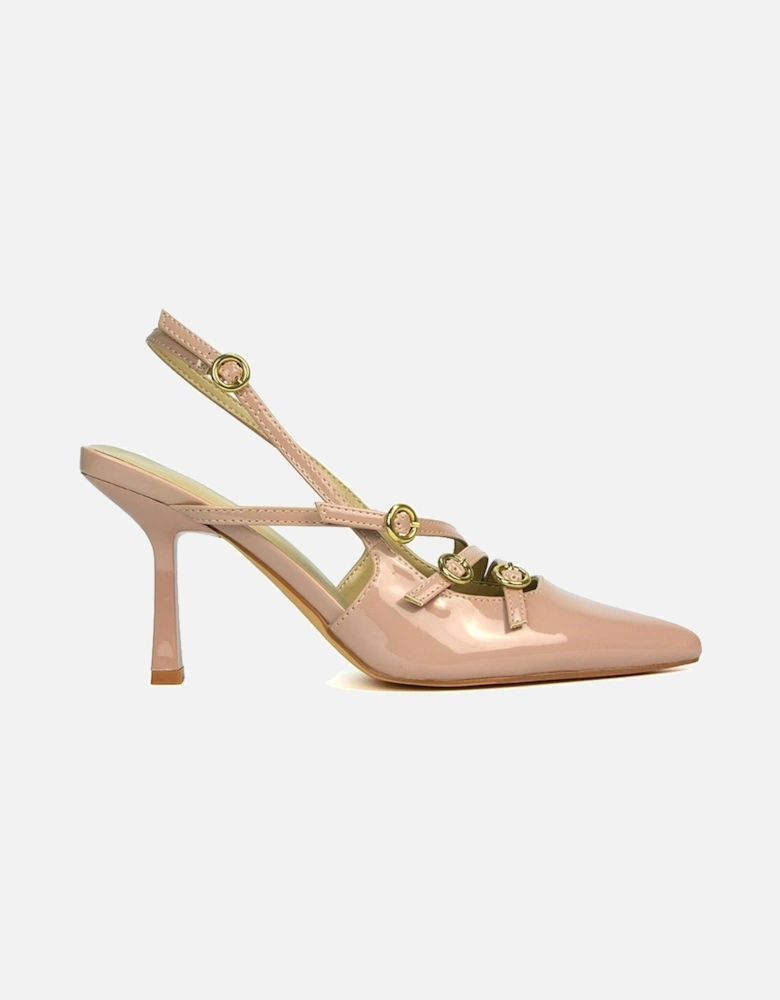 'Vanessa' Pointed Toe Slingback Stiletto Heel Court Shoes With Buckle Details