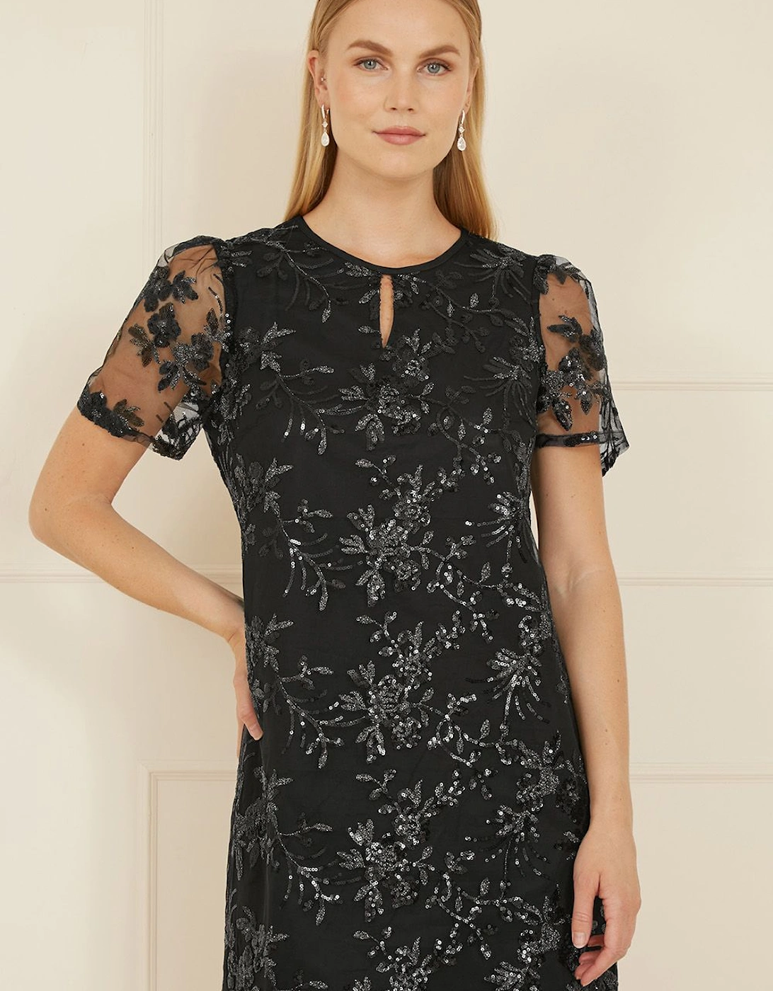 Black Sequin Embroidered Tunic Dress, 2 of 1